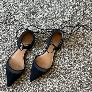 Black Lace-up Pointed Flats